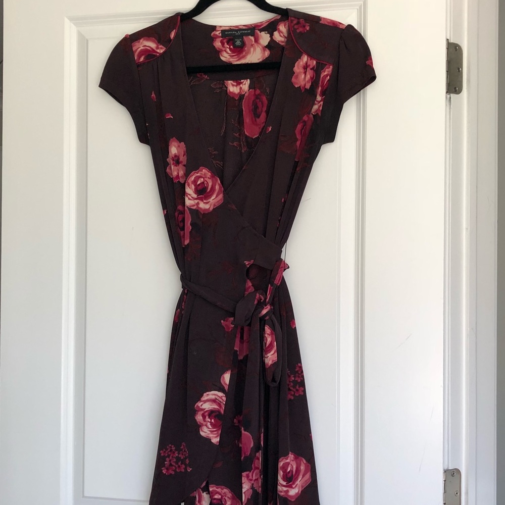 Banana Republic Wine Floral Wrap Dress